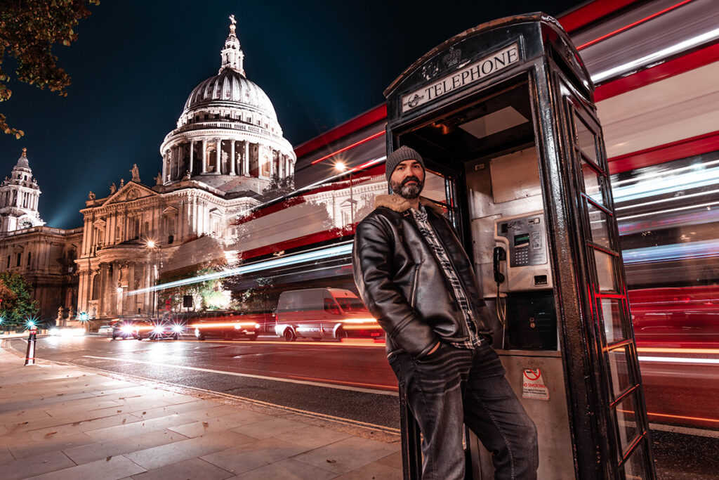 London Night Photography at St. Paul's Cathedral with model.
