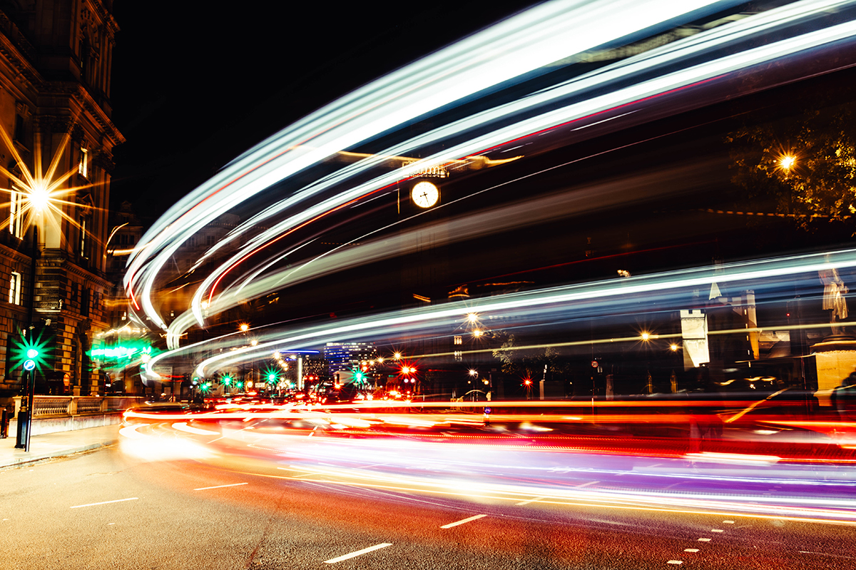 London Night Photography Tour at Elizabeth Tour with light trails.